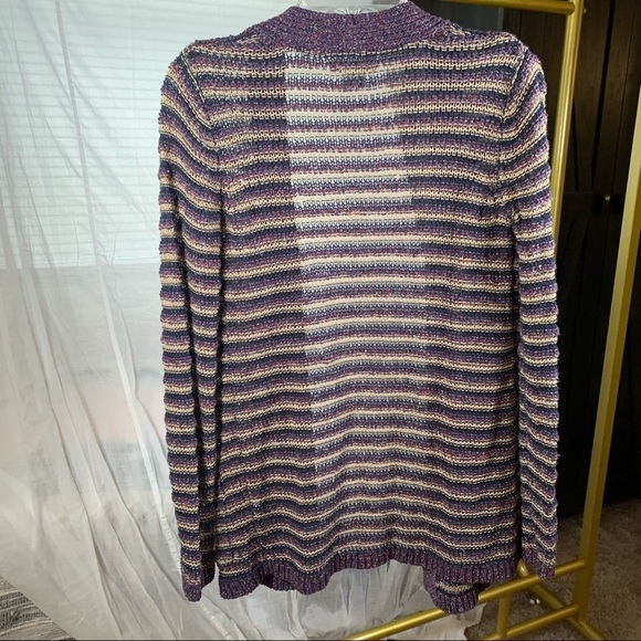 Lucky Brand open knit striped purple blue and tan cardigan small - Picture 2 of 8